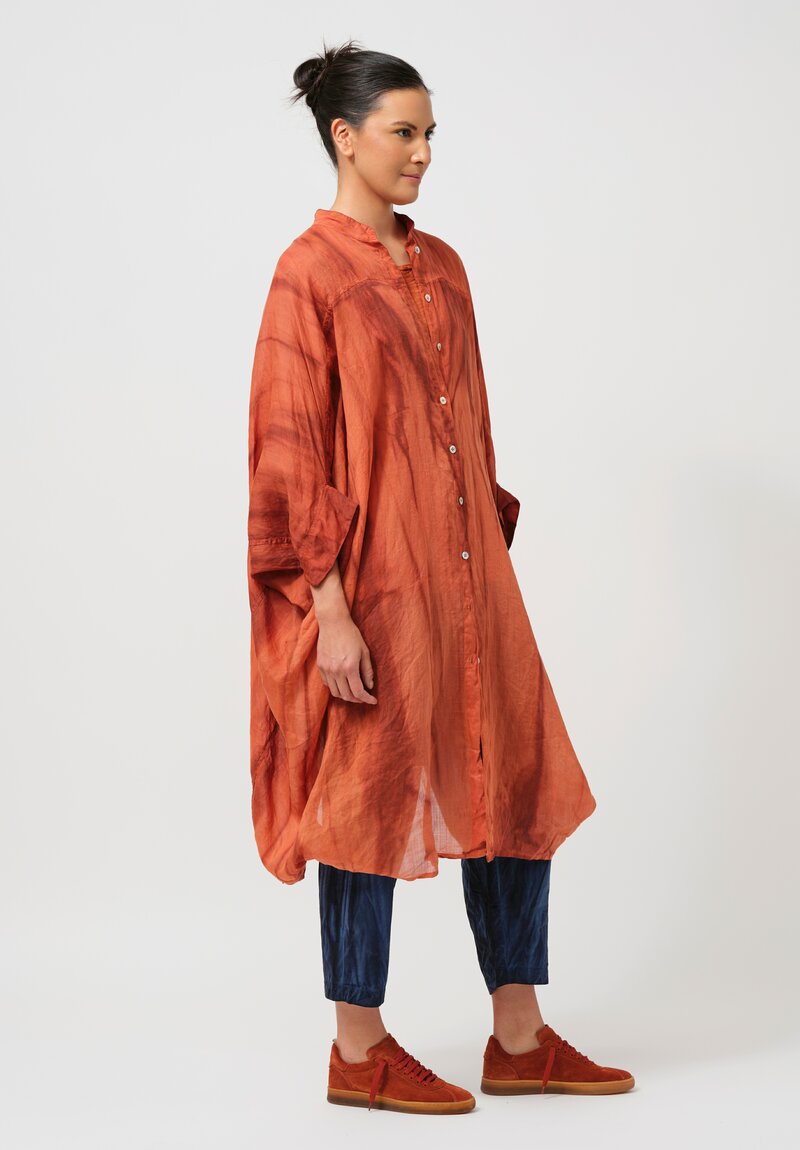 Gilda Midani Pattern-Dyed Linen Square Tunic in Flame Orange