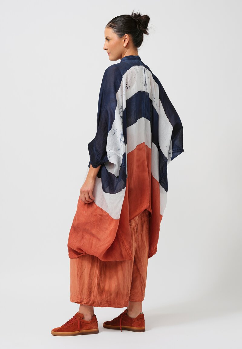 Gilda Midani Linen Square Tunic in Blue, White & Orange Stripes