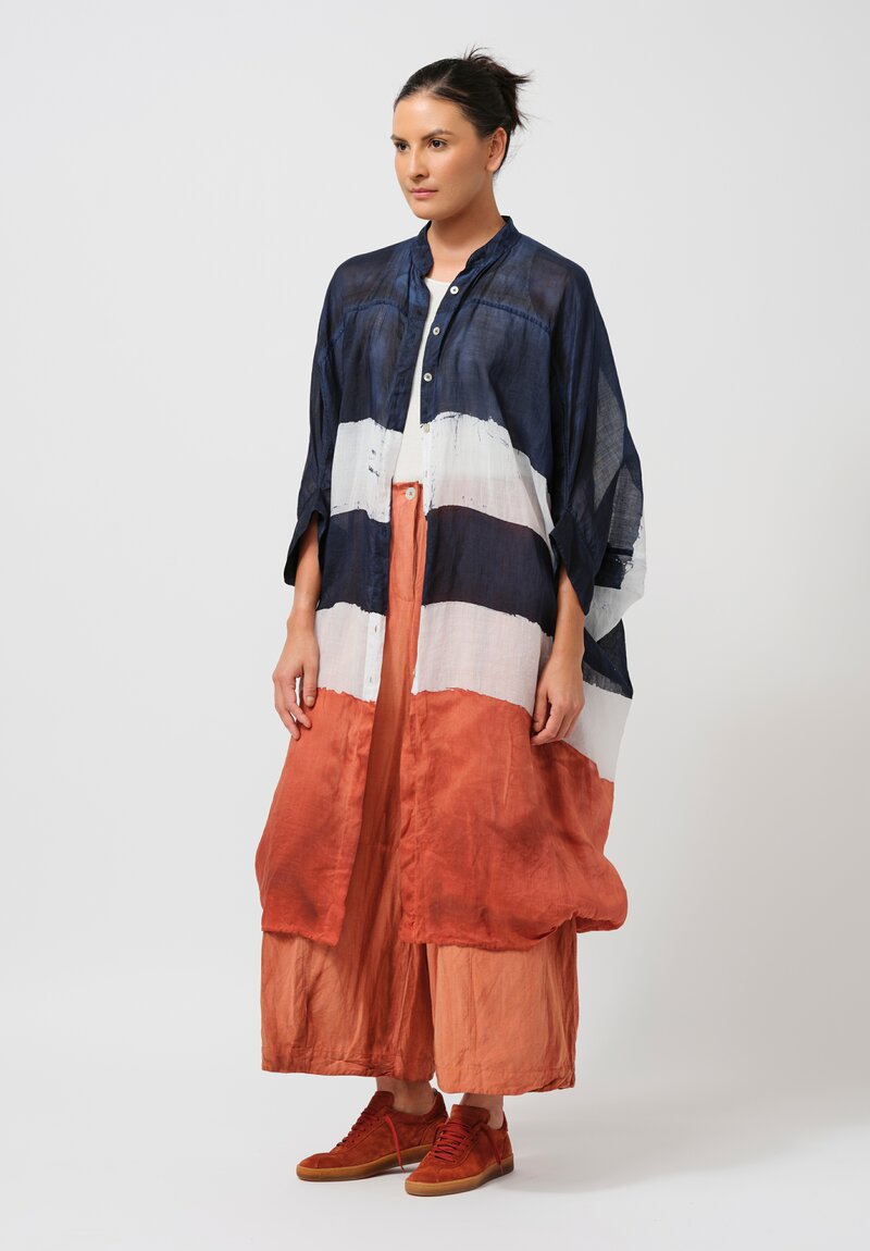 Gilda Midani Linen Square Tunic in Blue, White & Orange Stripes