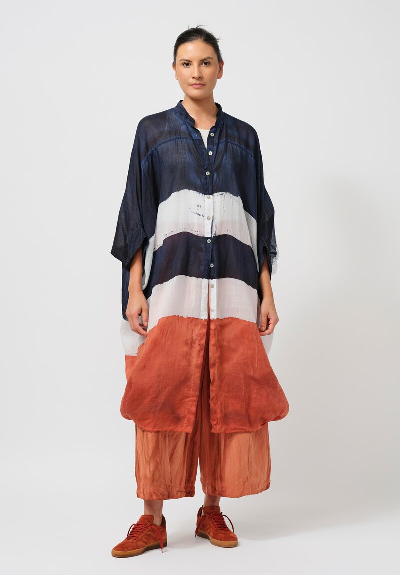 Gilda Midani Linen Square Tunic in Blue, White & Orange Stripes