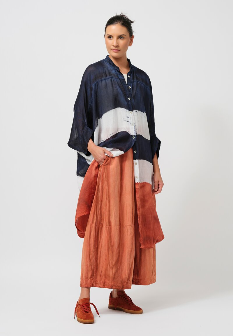 Gilda Midani Linen Square Tunic in Blue, White & Orange Stripes