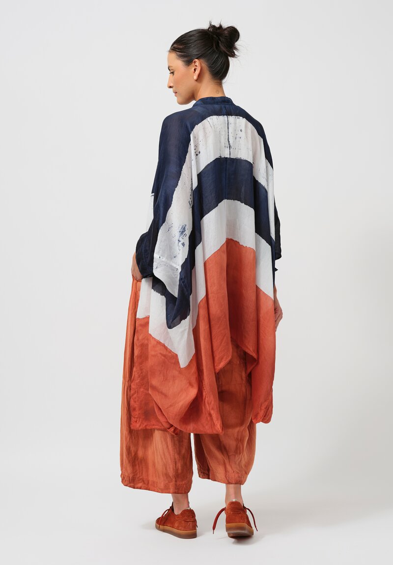 Gilda Midani Linen Square Tunic in Blue, White & Orange Stripes