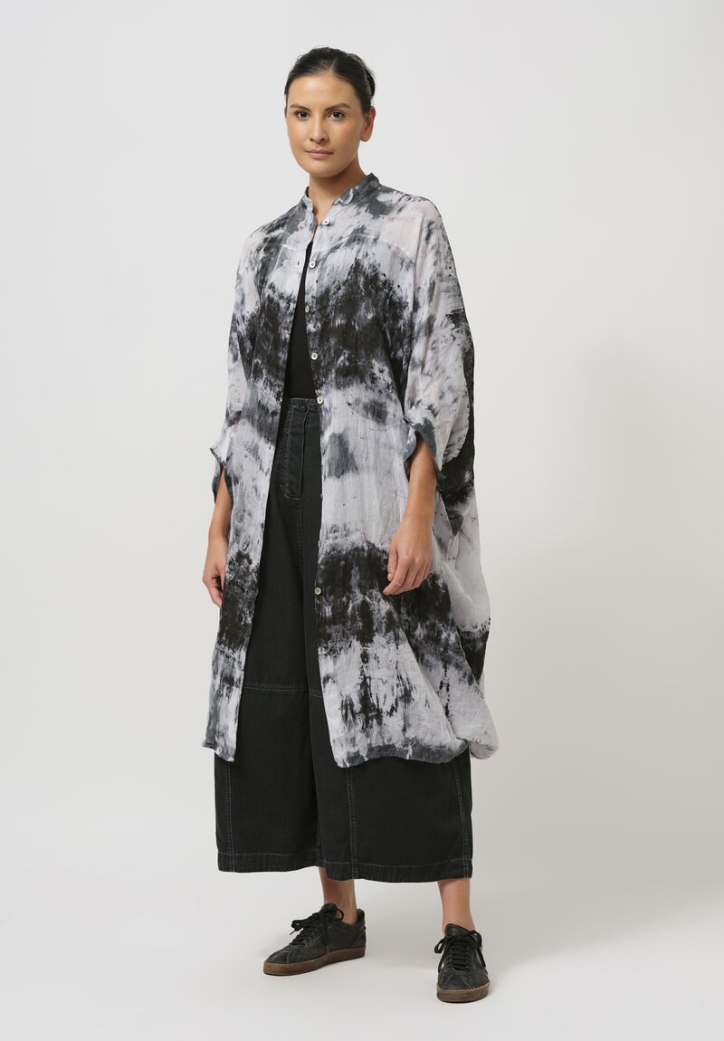 Gilda Midani Pattern-Dyed Linen Square Tunic in Rainy Grey