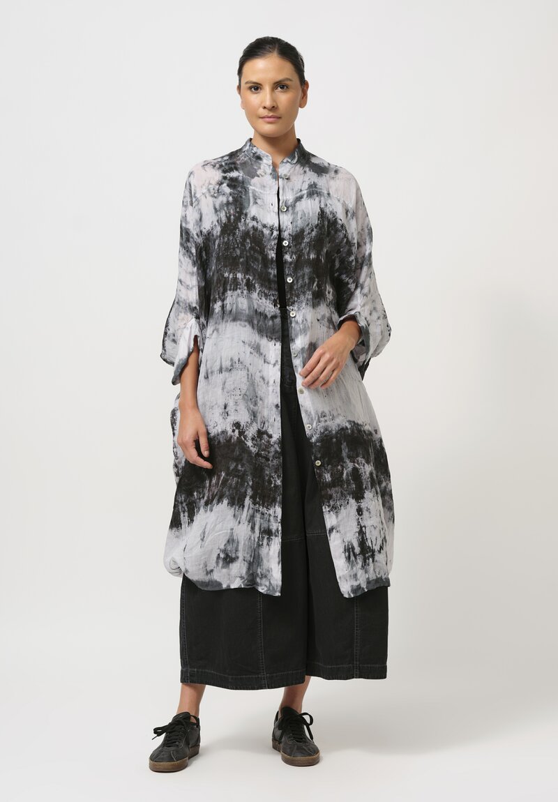 Gilda Midani Pattern-Dyed Linen Square Tunic in Rainy Grey