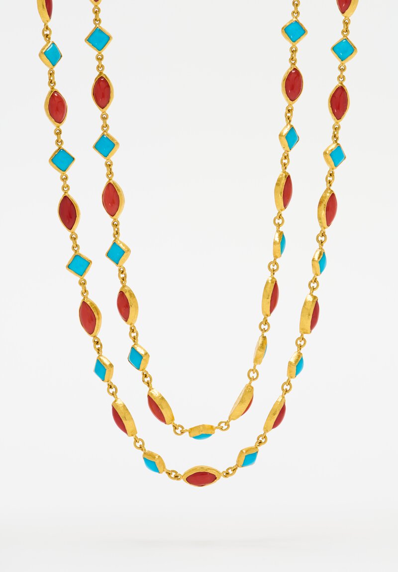 Ara Collection 24K Turquoise & Coral Opera Necklace