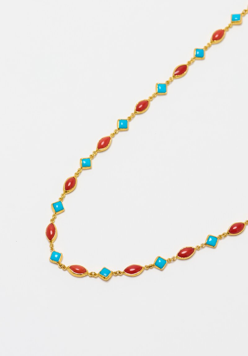 Ara Collection 24K Turquoise & Coral Opera Necklace