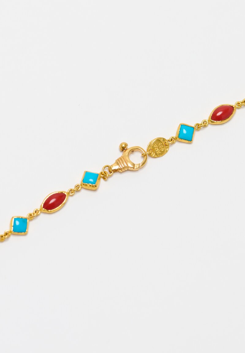 Ara Collection 24K Turquoise & Coral Opera Necklace