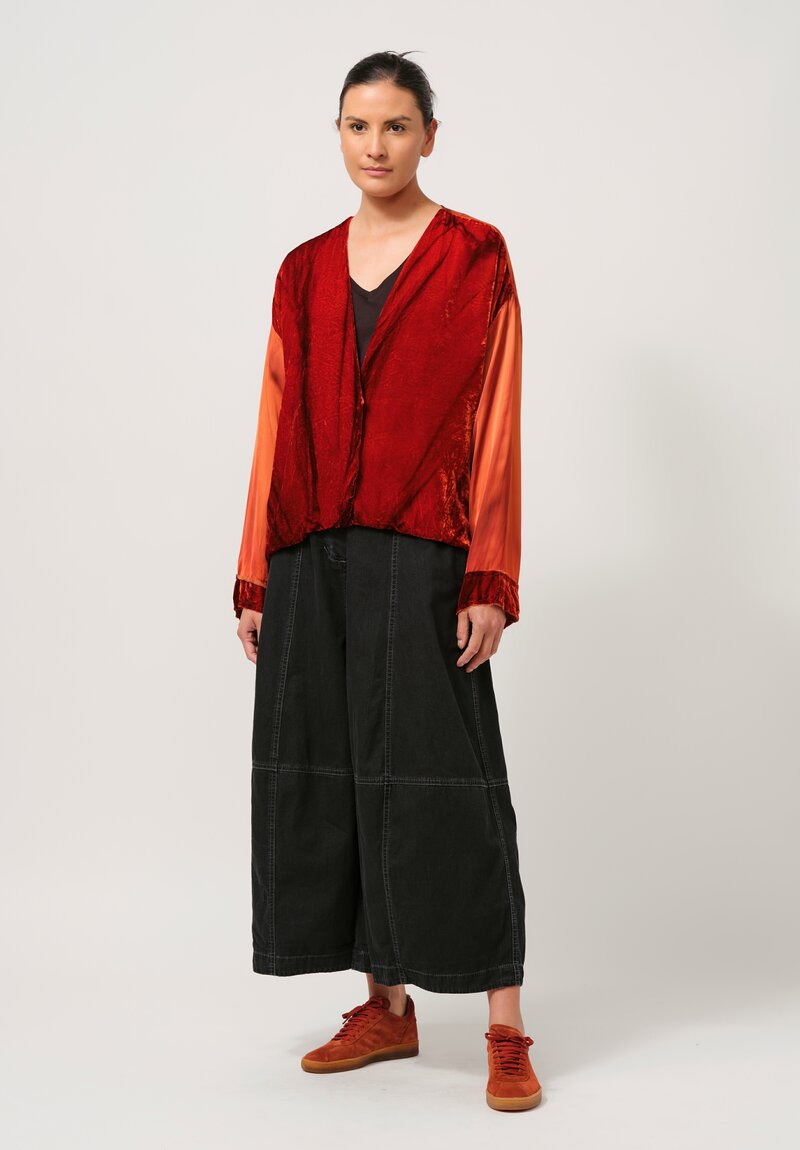 Gilda Midani Pattern-Dyed Velvet Gillet Jacket in Flame Orange