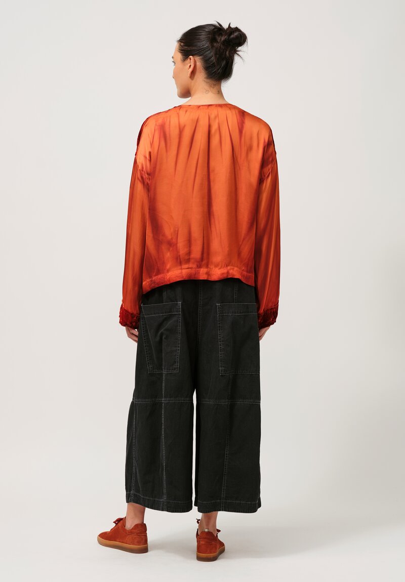 Gilda Midani Pattern-Dyed Velvet Gillet Jacket in Flame Orange