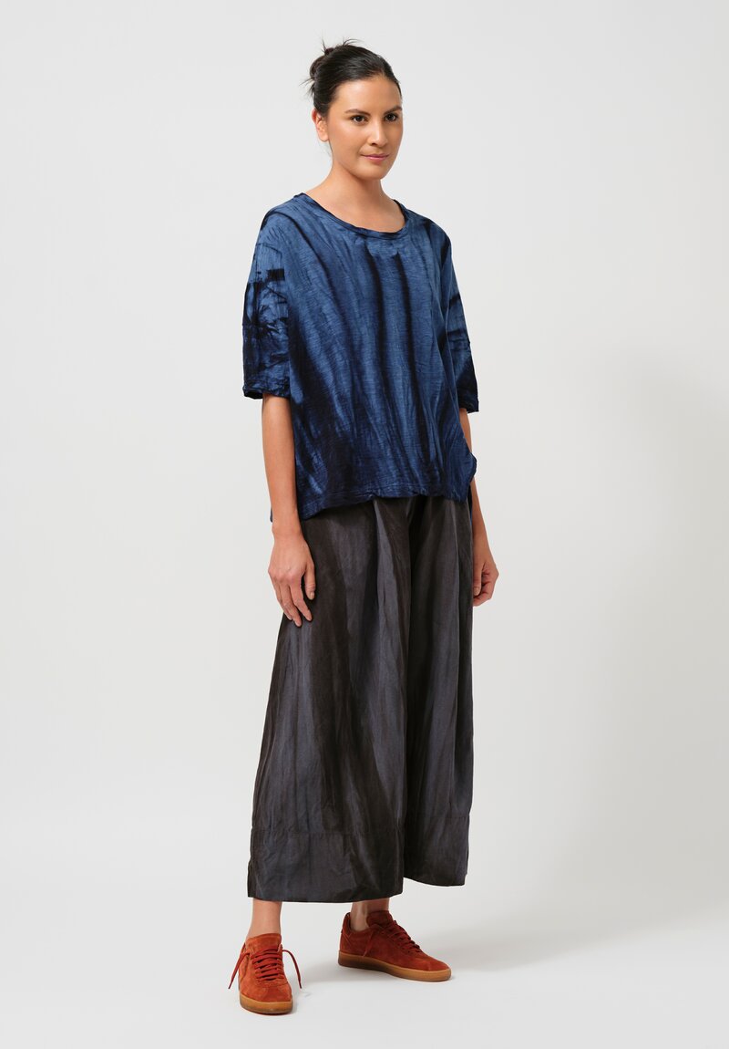 Gilda Midani Silk & Linen Pleated Pants in Midnight Blue