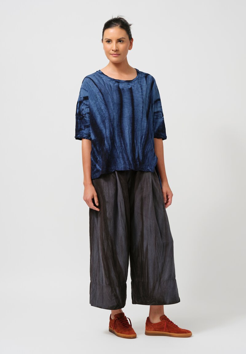 Gilda Midani Silk & Linen Pleated Pants in Midnight Blue