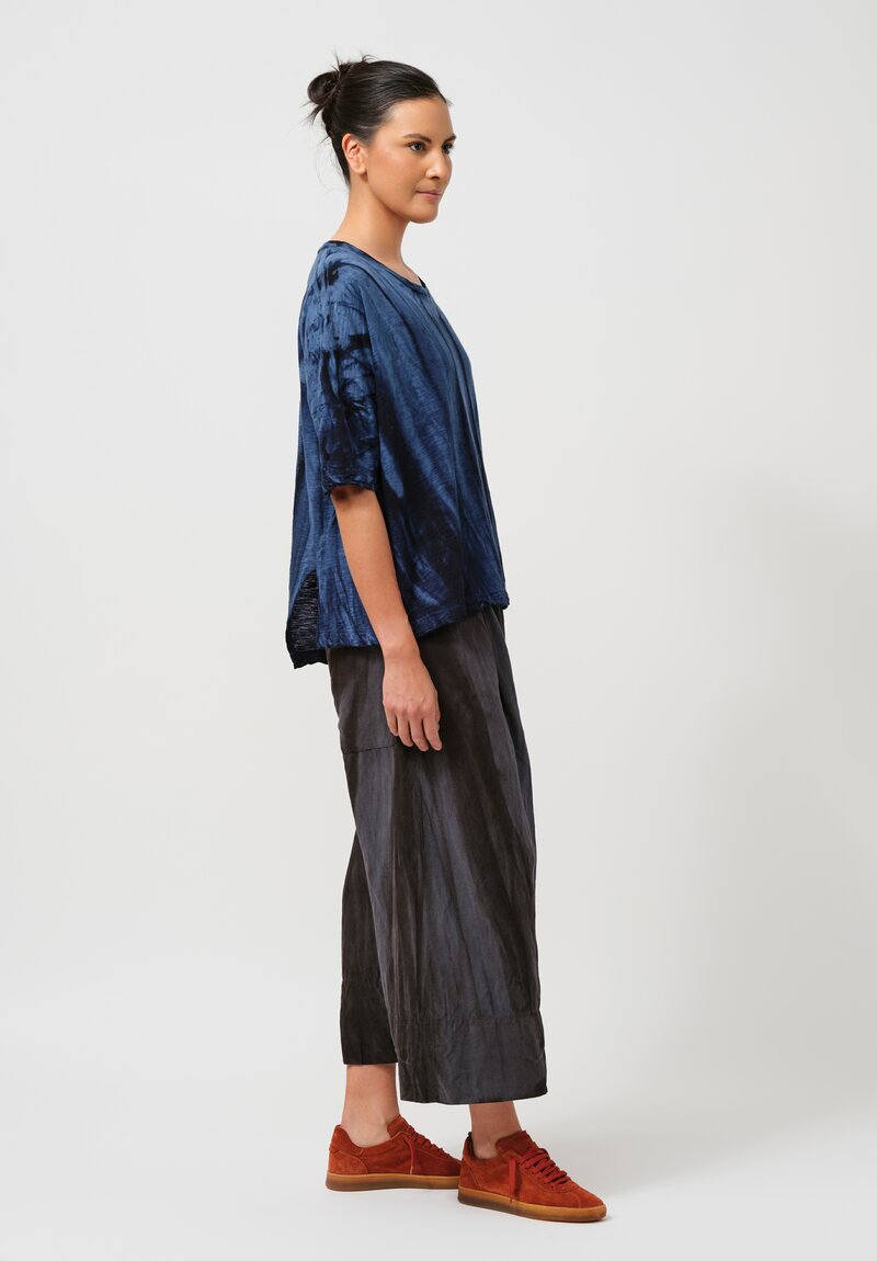 Gilda Midani Silk & Linen Pleated Pants in Midnight Blue