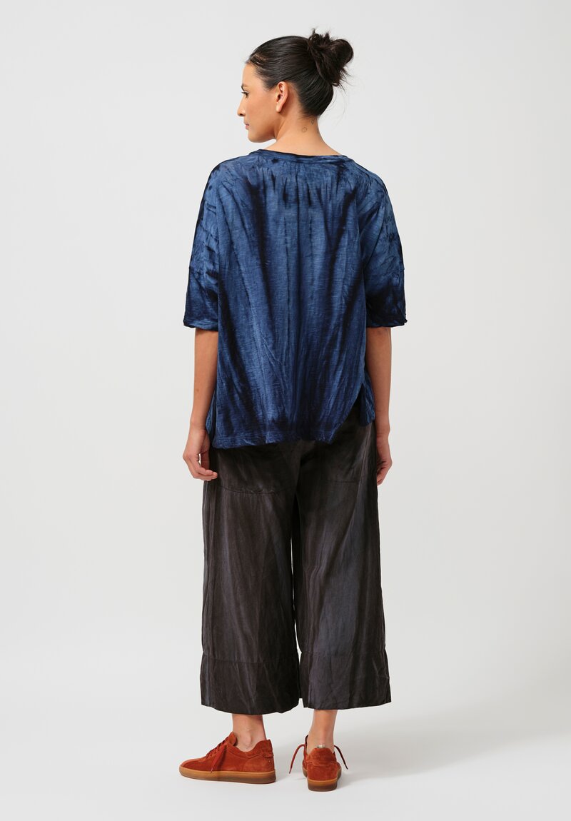 Gilda Midani Silk & Linen Pleated Pants in Midnight Blue