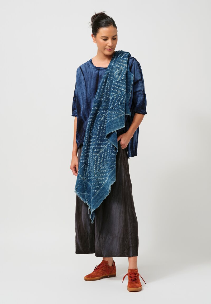 Gilda Midani Silk & Linen Pleated Pants in Midnight Blue