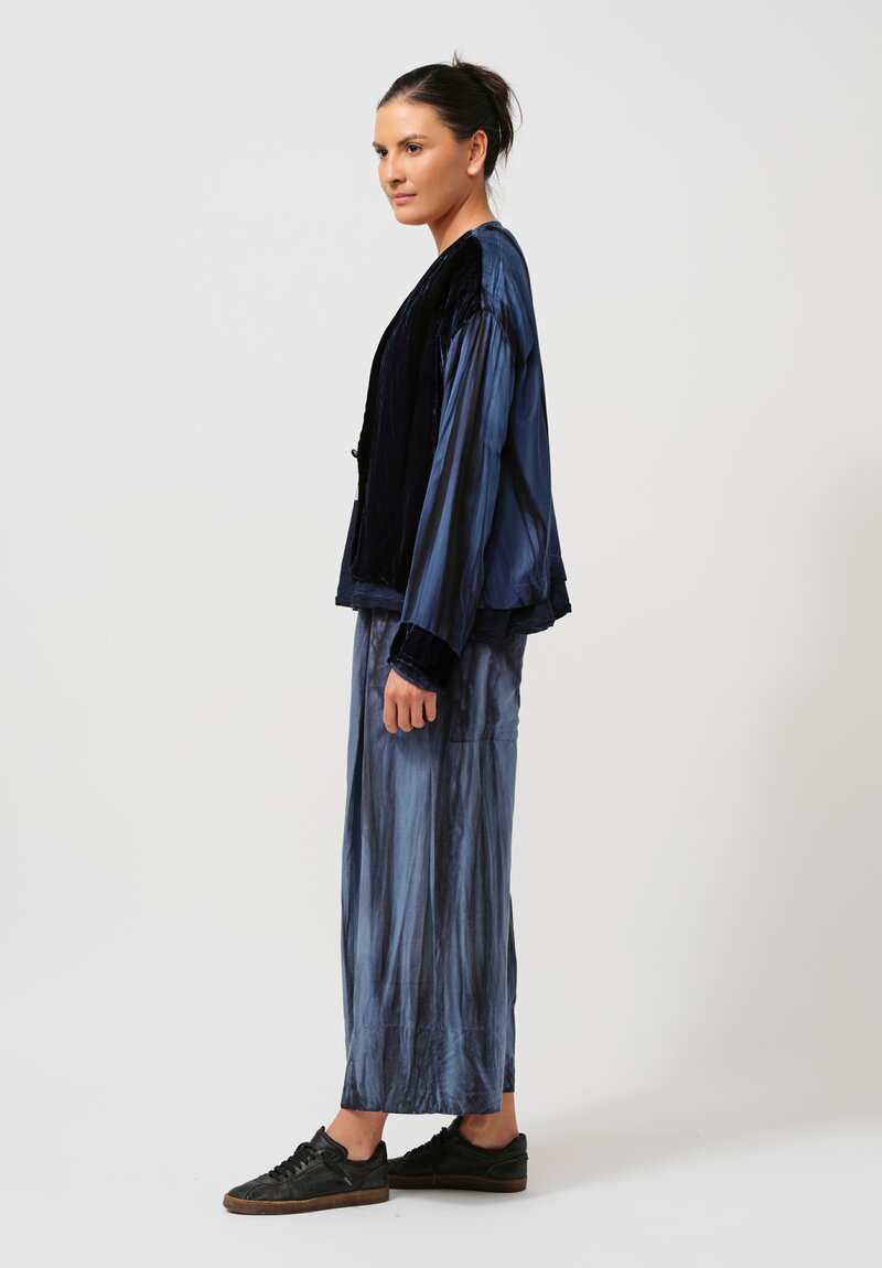 Gilda Midani Silk & Linen Pleated Pants in Marble Cerulean Blue