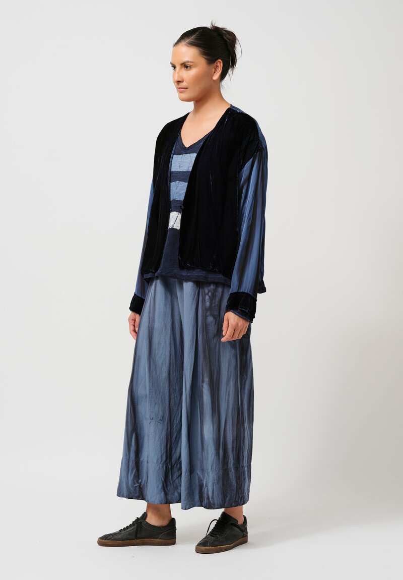 Gilda Midani Silk & Linen Pleated Pants in Marble Cerulean Blue