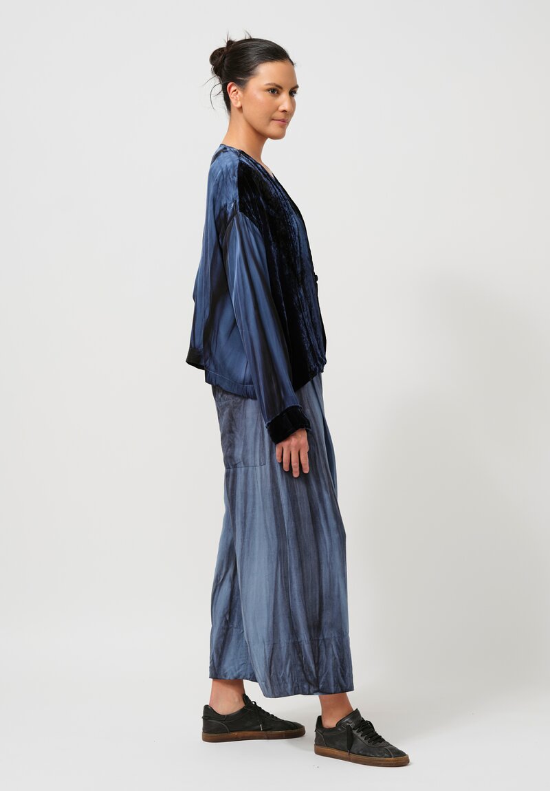 Gilda Midani Silk & Linen Pleated Pants in Marble Cerulean Blue