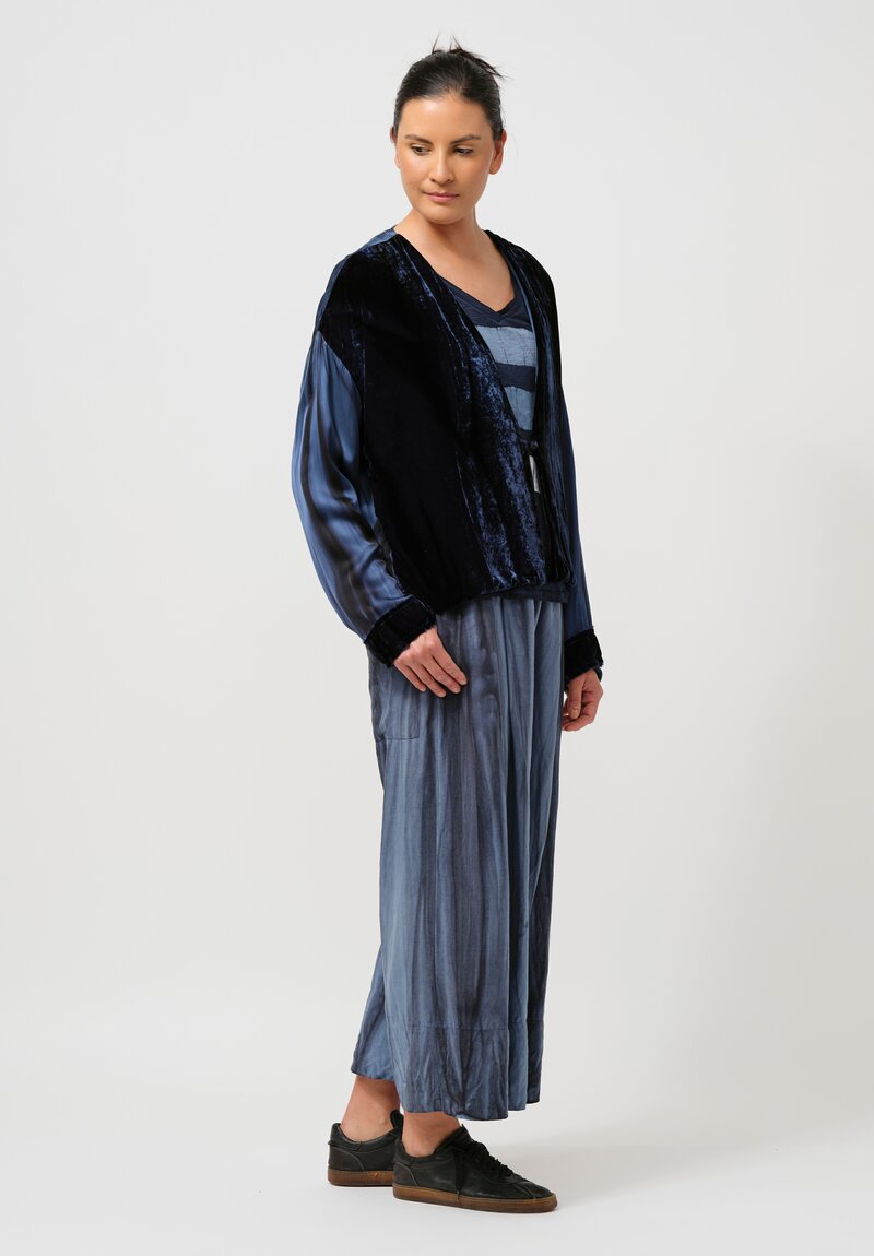 Gilda Midani Silk & Linen Pleated Pants in Marble Cerulean Blue