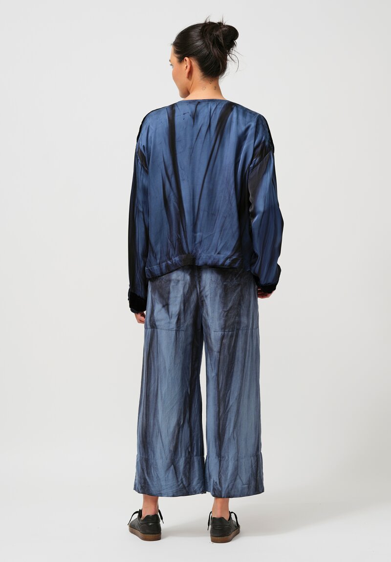 Gilda Midani Silk & Linen Pleated Pants in Marble Cerulean Blue