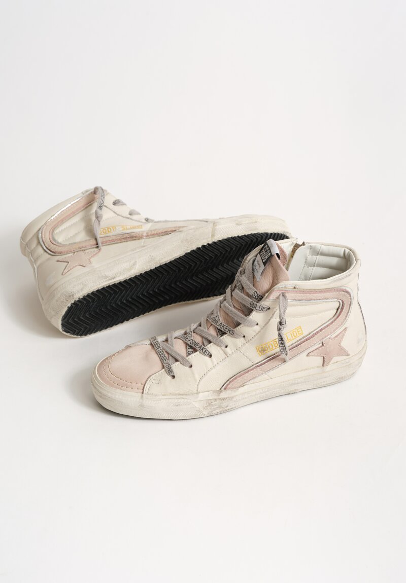 Golden Goose Leather Classic Slide Sneaker in White & Dusty Pink