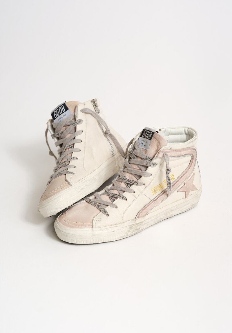 Golden Goose Leather Classic Slide Sneaker in White & Dusty Pink