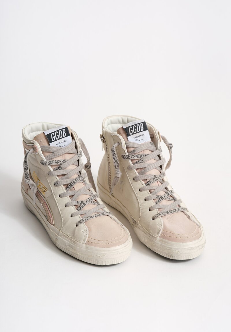 Golden Goose Leather Classic Slide Sneaker in White & Dusty Pink