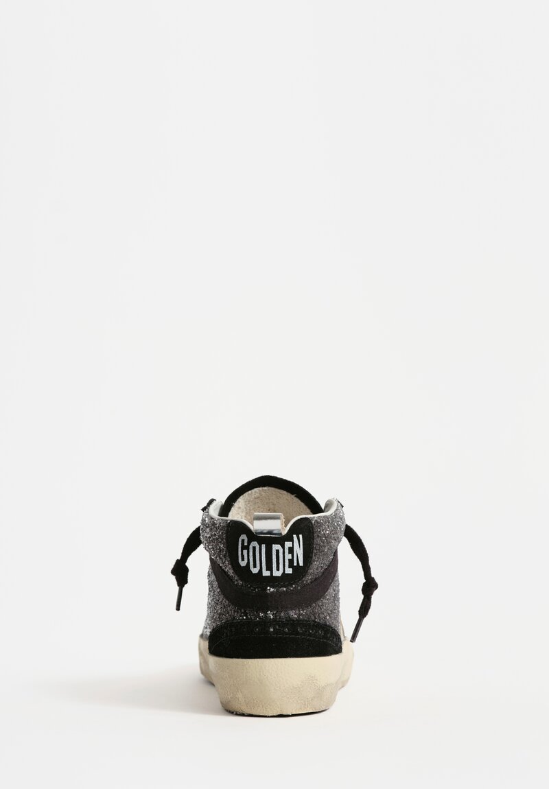 Golden Goose Glitter & Suede Mid Star Sneakers in Black & Silver