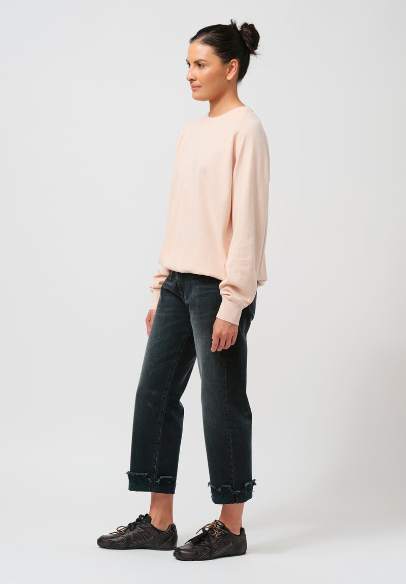 Frenckenberger Cotton & Cashmere Boyfriend R-Neck Sweater in Light Pink