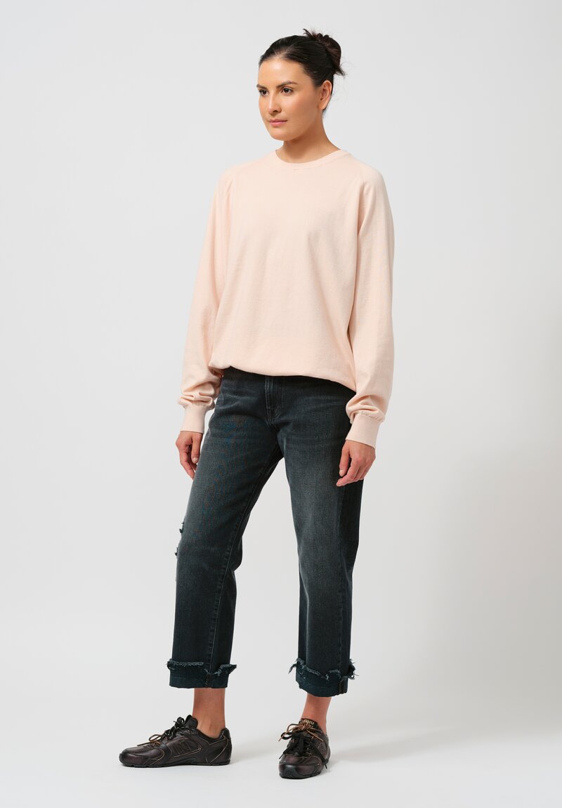 Frenckenberger Cotton & Cashmere Boyfriend R-Neck Sweater in Light Pink