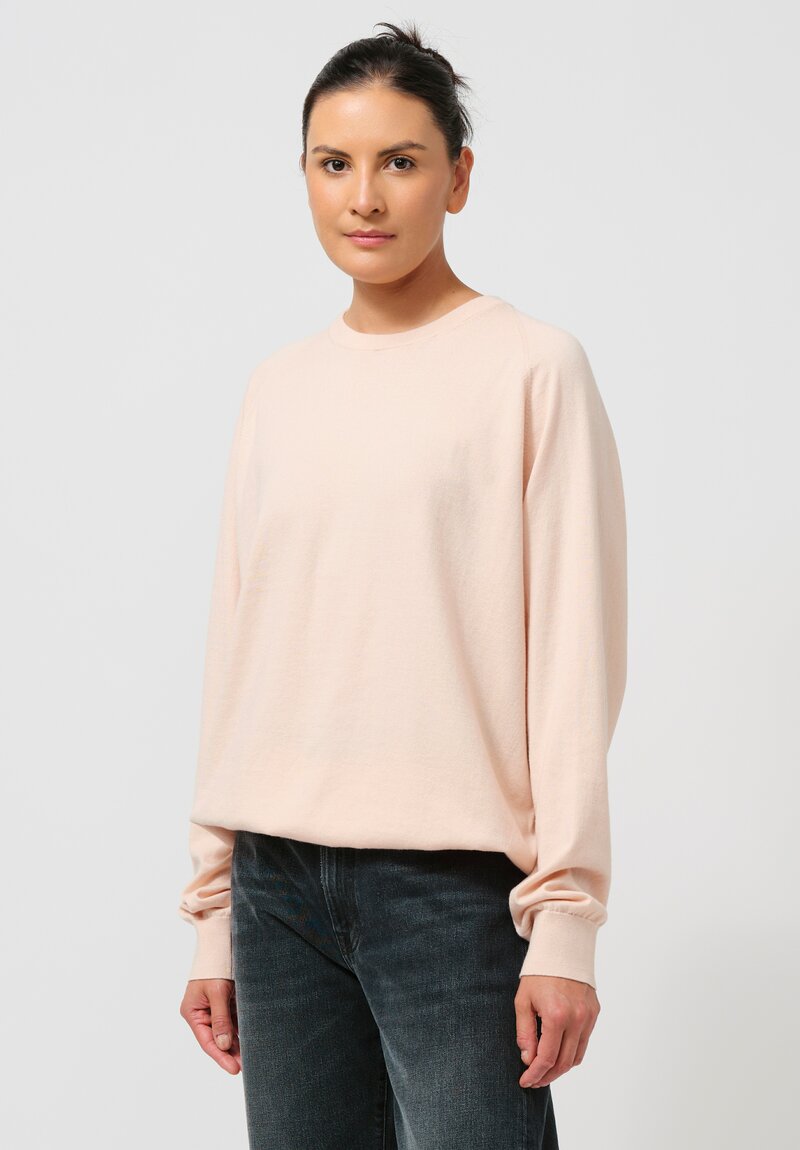 Frenckenberger Cotton & Cashmere Boyfriend R-Neck Sweater in Light Pink