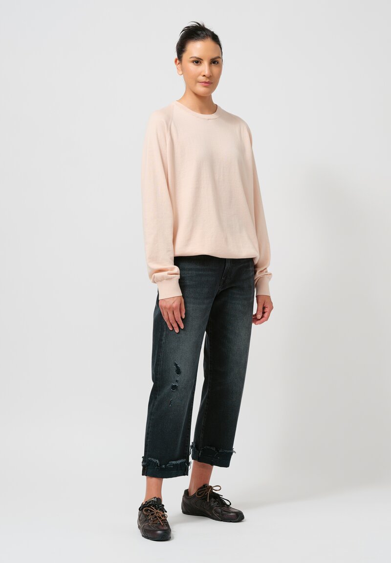 Frenckenberger Cotton & Cashmere Boyfriend R-Neck Sweater in Light Pink