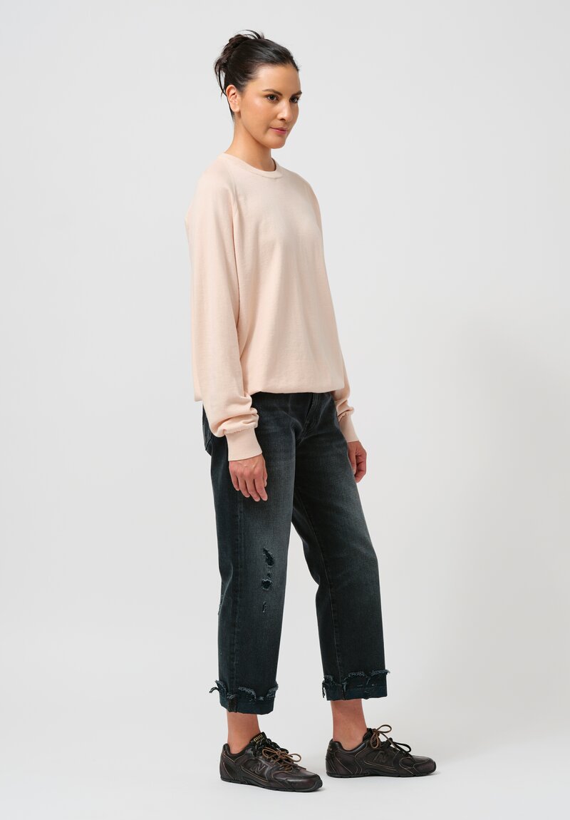 Frenckenberger Cotton & Cashmere Boyfriend R-Neck Sweater in Light Pink