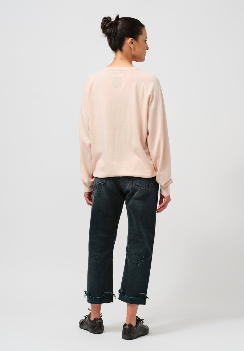 Frenckenberger Cotton & Cashmere Boyfriend R-Neck Sweater in Light Pink