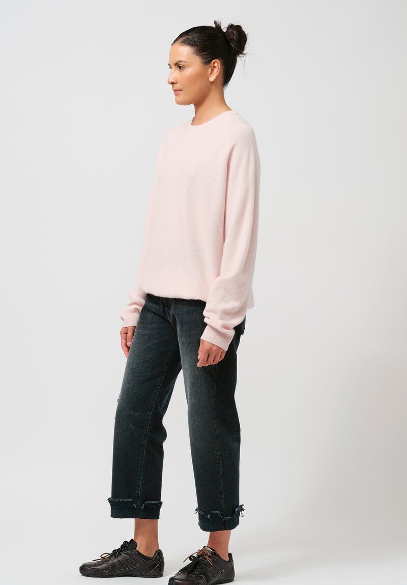 Frenckenberger Cashmere Boyfriend R-Neck Sweater in Light Pink