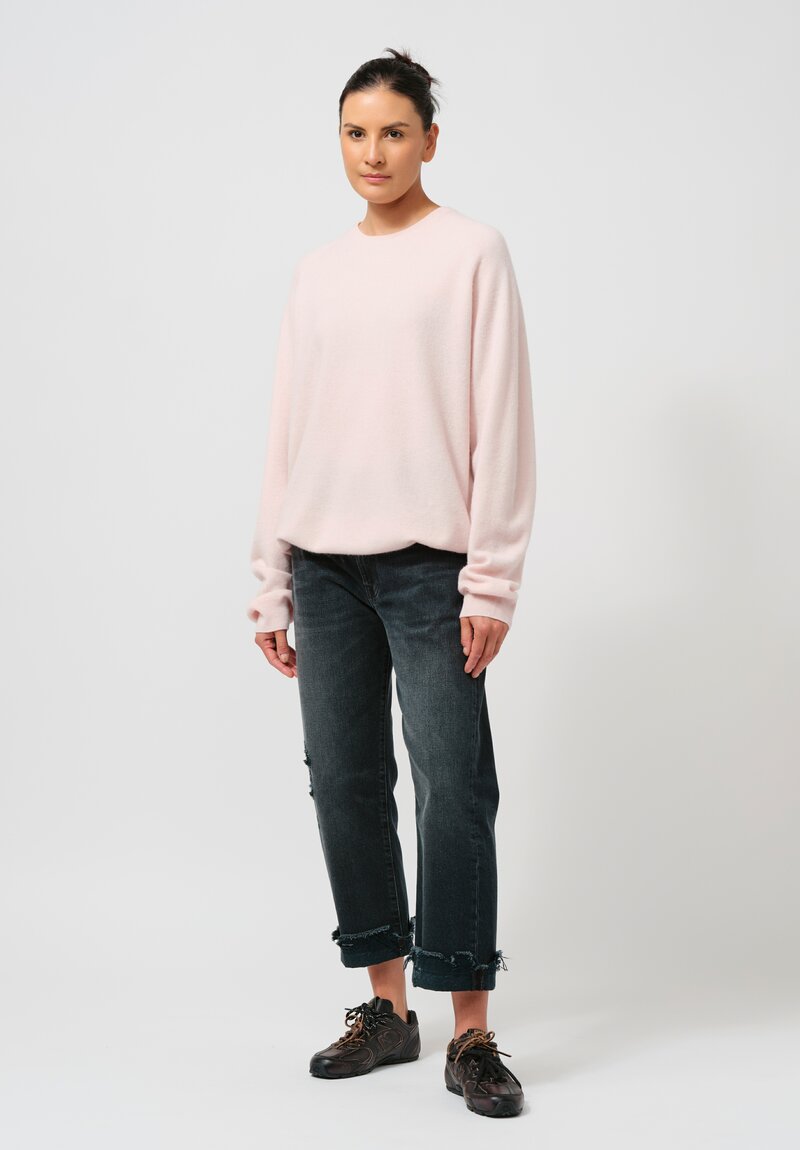 Frenckenberger Cashmere Boyfriend R-Neck Sweater in Light Pink