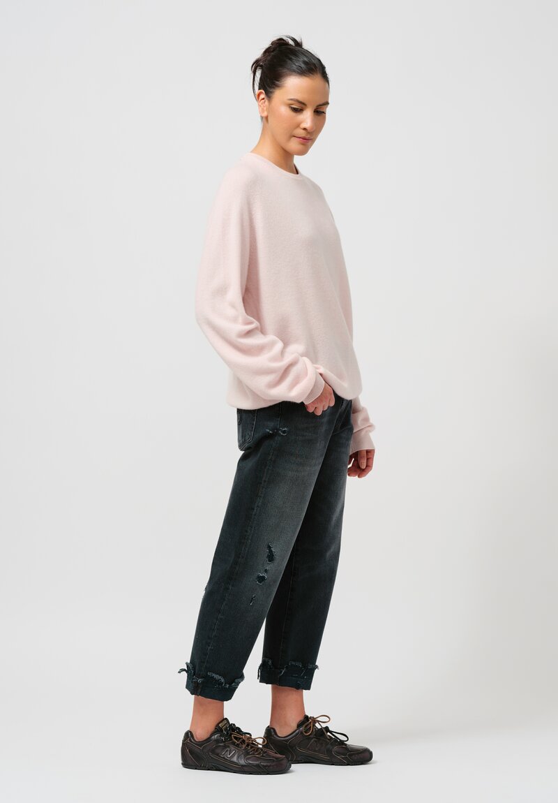 Frenckenberger Cashmere Boyfriend R-Neck Sweater in Light Pink