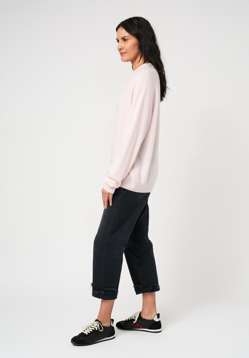 Frenckenberger Cashmere Boyfriend R-Neck Sweater in Light Pink