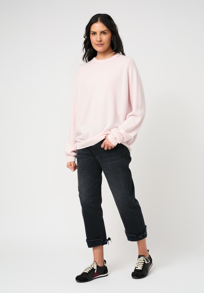 Frenckenberger Cashmere Boyfriend R-Neck Sweater in Light Pink