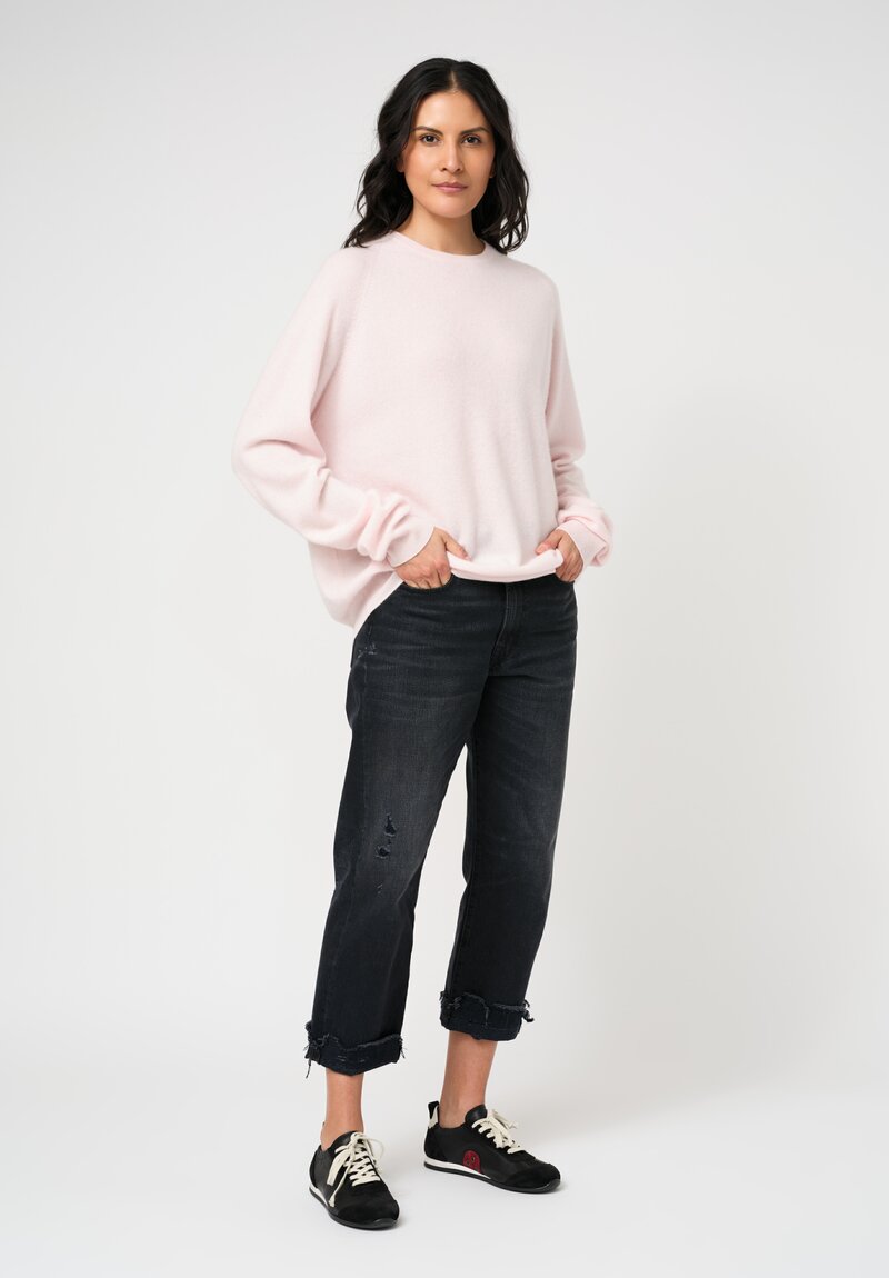 Frenckenberger Cashmere Boyfriend R-Neck Sweater in Light Pink