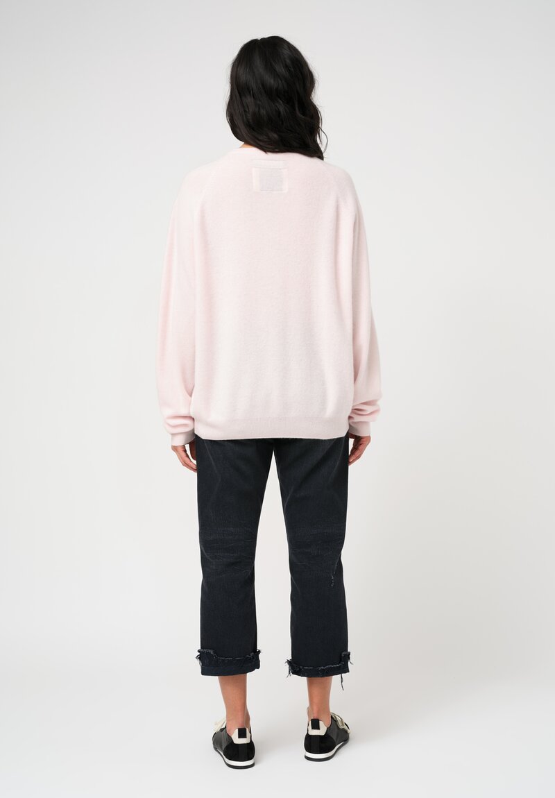 Frenckenberger Cashmere Boyfriend R-Neck Sweater in Light Pink