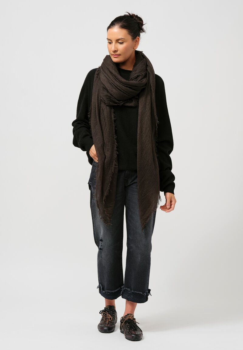 Frenckenberger Woven Cashmere Medium Scarf in Black Olive Green