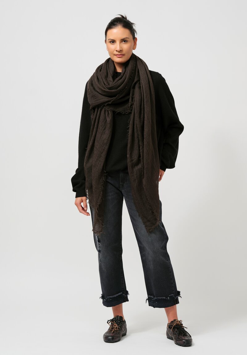 Frenckenberger Woven Cashmere Medium Scarf in Black Olive Green