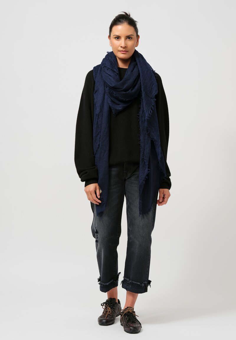 Frenckenberger Woven Cashmere Medium Scarf in Navy Blue