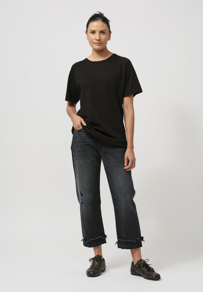 Frenckenberger Cotton & Cashmere Raglan T-Shirt in Black