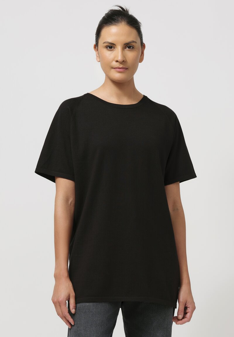 Frenckenberger Cotton & Cashmere Raglan T-Shirt in Black