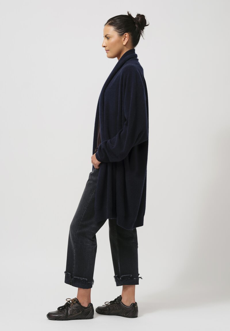 Frenckenberger Cashmere Long Grandpa Cardigan in Navy Blue