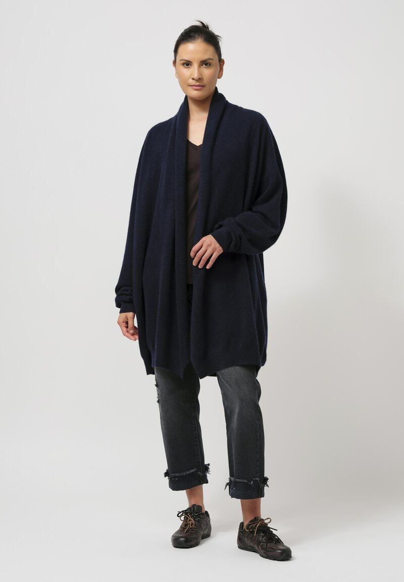 Frenckenberger Cashmere Long Grandpa Cardigan in Navy Blue