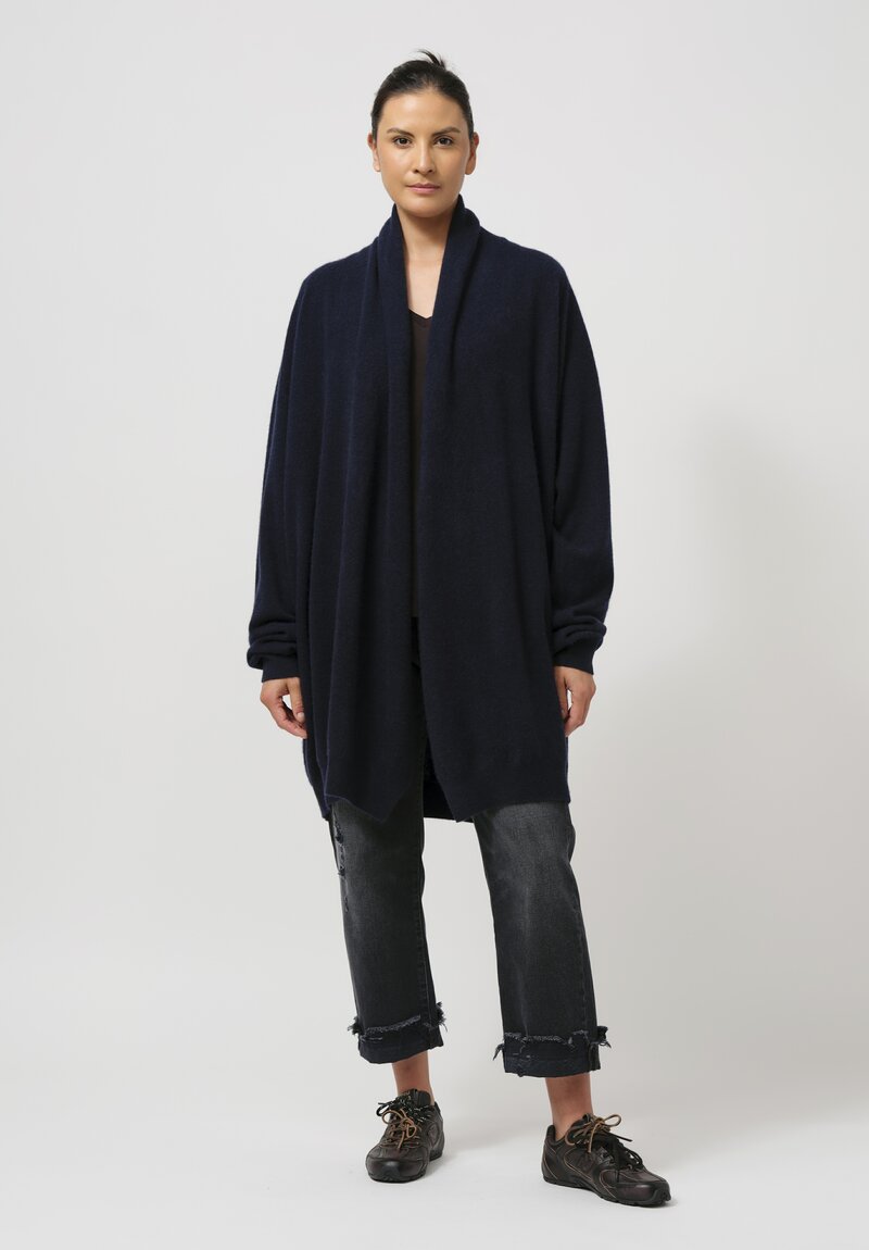 Frenckenberger Cashmere Long Grandpa Cardigan in Navy Blue