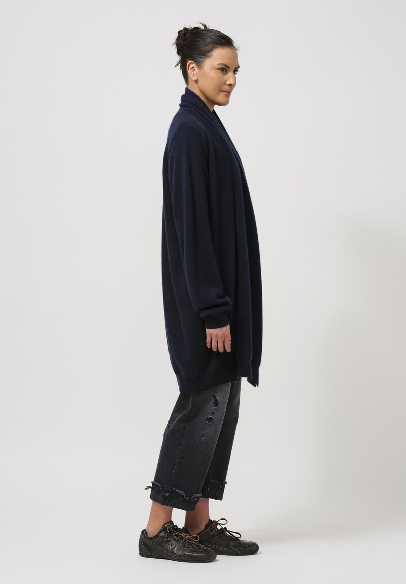 Frenckenberger Cashmere Long Grandpa Cardigan in Navy Blue