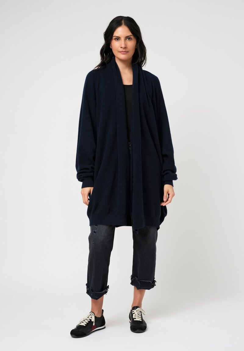 Frenckenberger Cashmere Long Grandpa Cardigan in Navy Blue